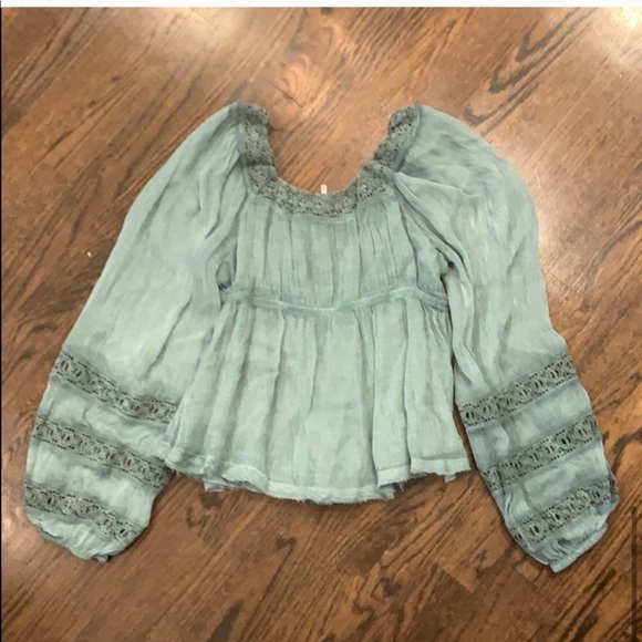 Free People Green Peasant Blouse Moonchaser Sz XS - Picture 6 of 7